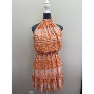 BTFMB Orange Pink Halter Tie Neck Sundress Size Medium